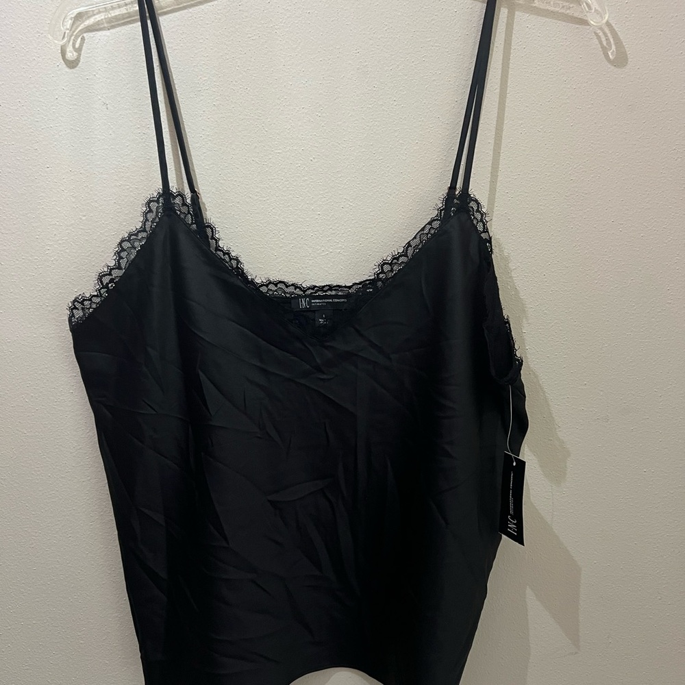 INC International Concepts Black Camisole with Lace Detail